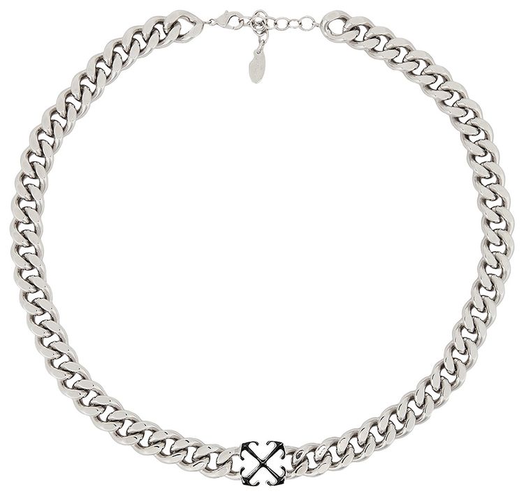Off White Enamel Arrow Necklace SilverBlack