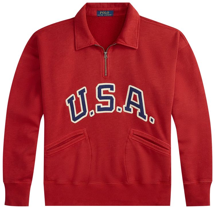 Polo Ralph Lauren Long Sleeve Vintage Fleece 12 Zip Sweatshirt Red