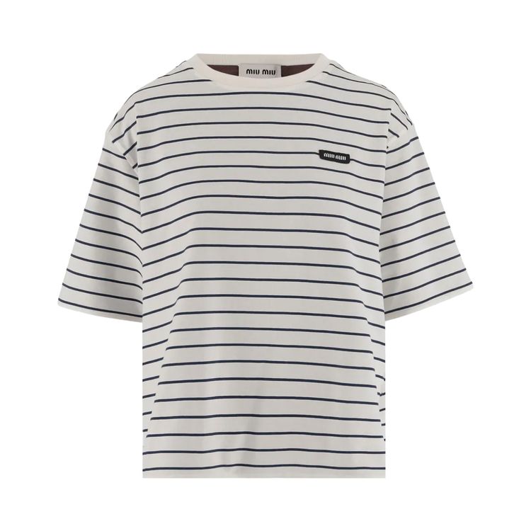 Miu Miu Jersey Double Girocollo Shirt WhiteBlueCacao