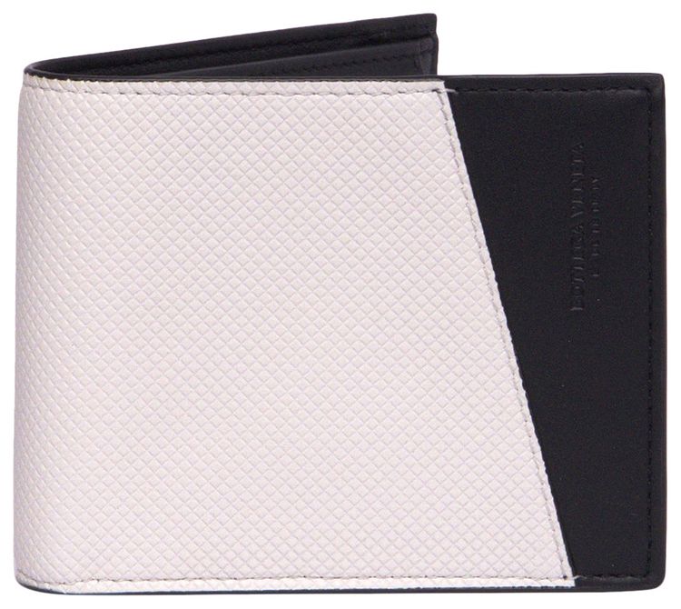 Bottega Veneta Logo Embossed Two Tone Bi Fold Wallet WhiteBlack
