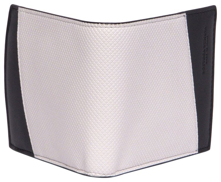Bottega Veneta Logo Embossed Two Tone Bi Fold Wallet WhiteBlack