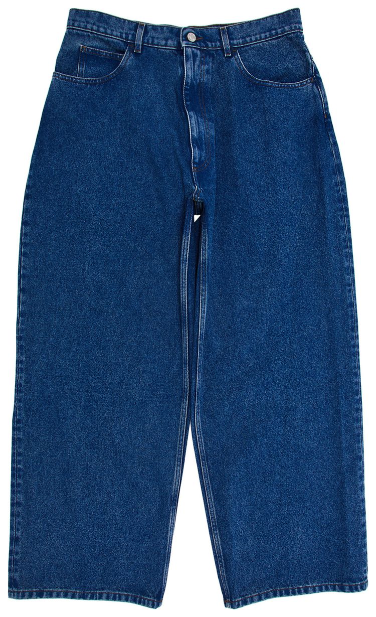Marni Bleached Coated Denim With Logo Lettering Trousers Ocean