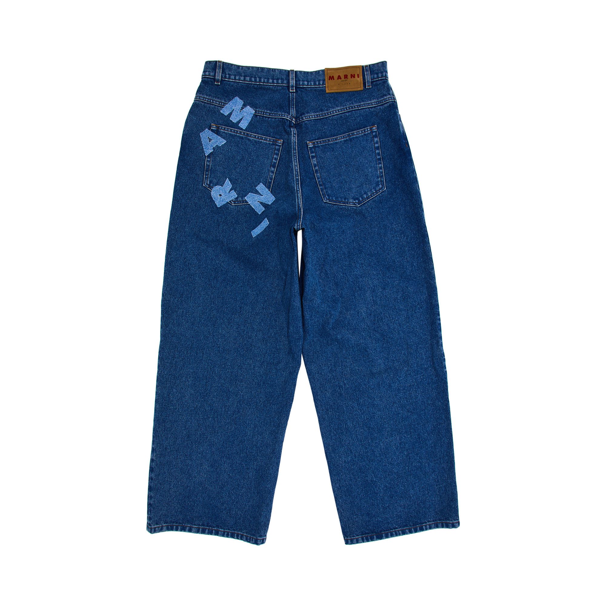 Buy Marni Bleached Coated Denim With Logo Lettering Trousers