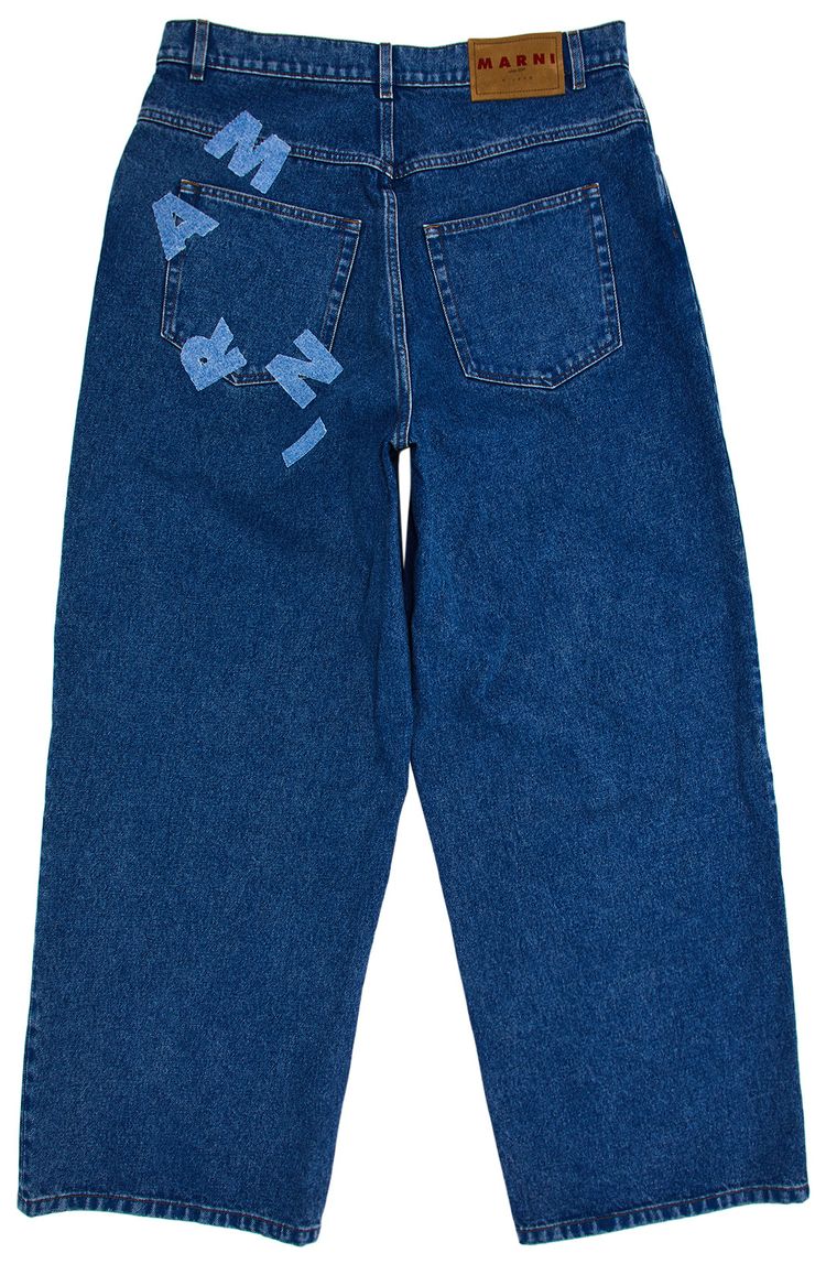 Marni Bleached Coated Denim With Logo Lettering Trousers Ocean