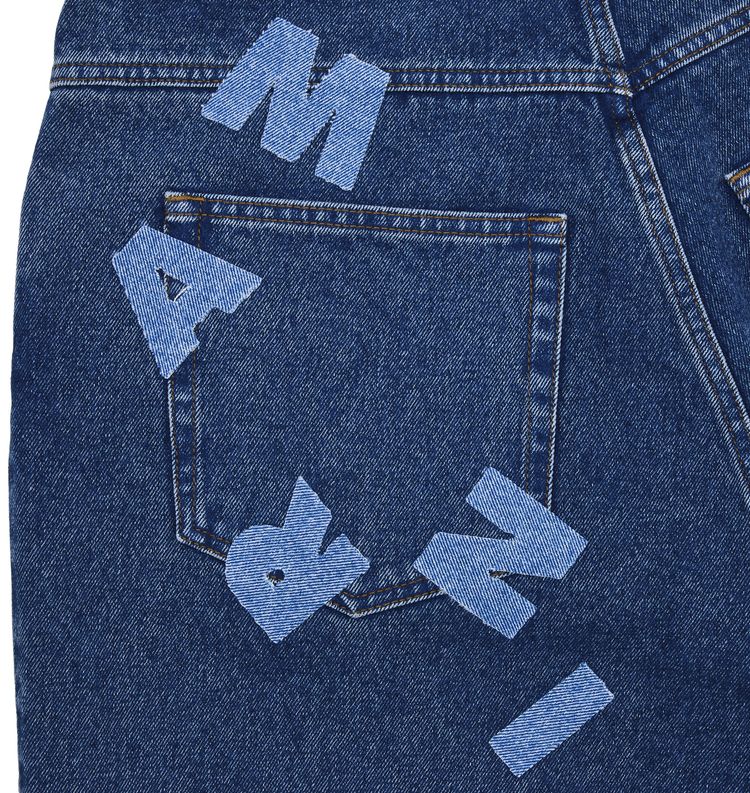 Marni Bleached Coated Denim With Logo Lettering Trousers Ocean