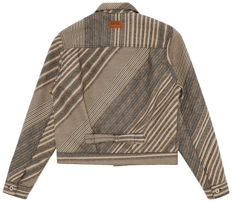 Kenzo Diagonal Stripe Slim Pleated Trucker Jacket Beige