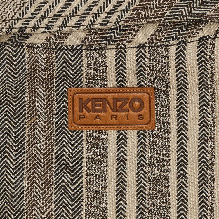 Kenzo Diagonal Stripe Slim Pleated Trucker Jacket Beige