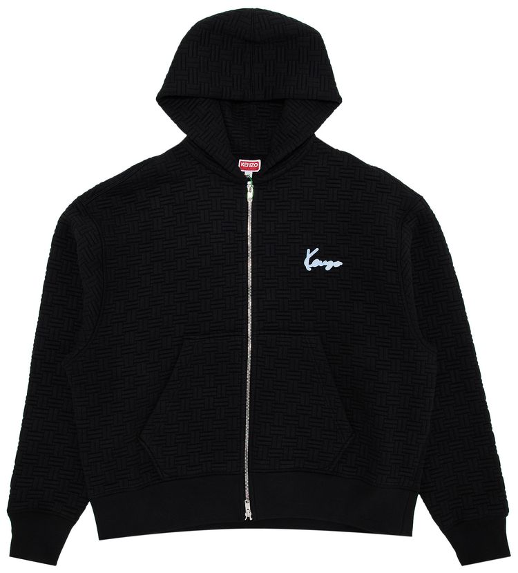 Kenzo Weave Embroidered Boxy Full Zip Hoodie Black