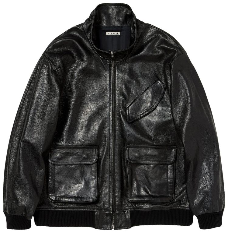 Auralee Lamb Leather Zip Blouson Black