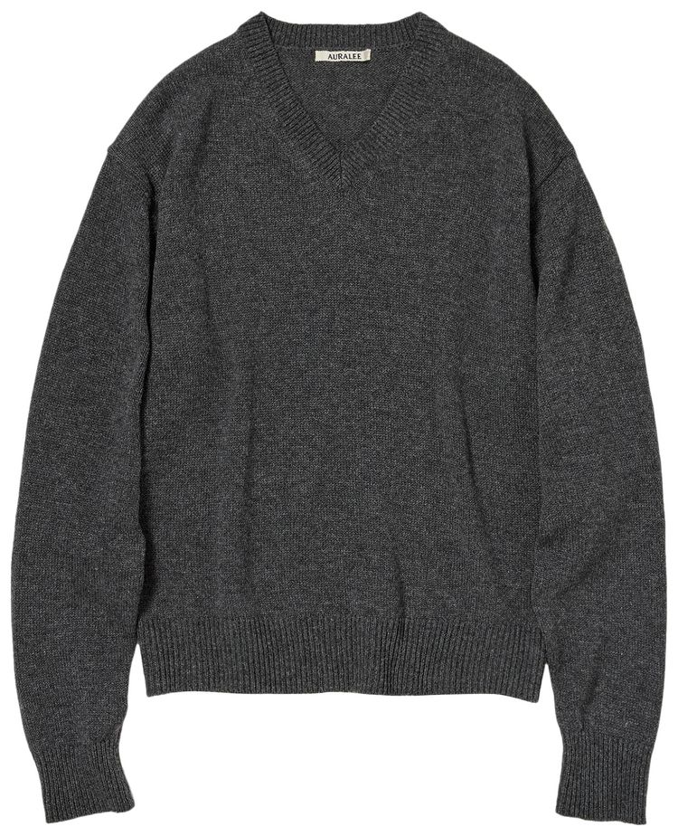 Auralee Light Cashmere Knit V Neck Pullover Charcoal