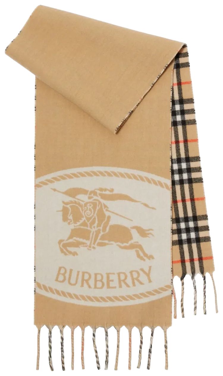 Burberry Reversible Knight Stamp Scarf Sand