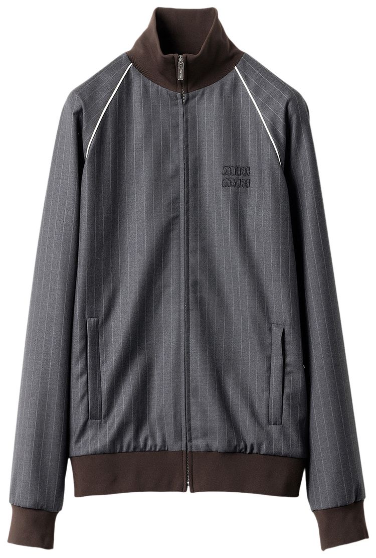 Miu Miu Pinstripe Zipped Blouson Slate Grey