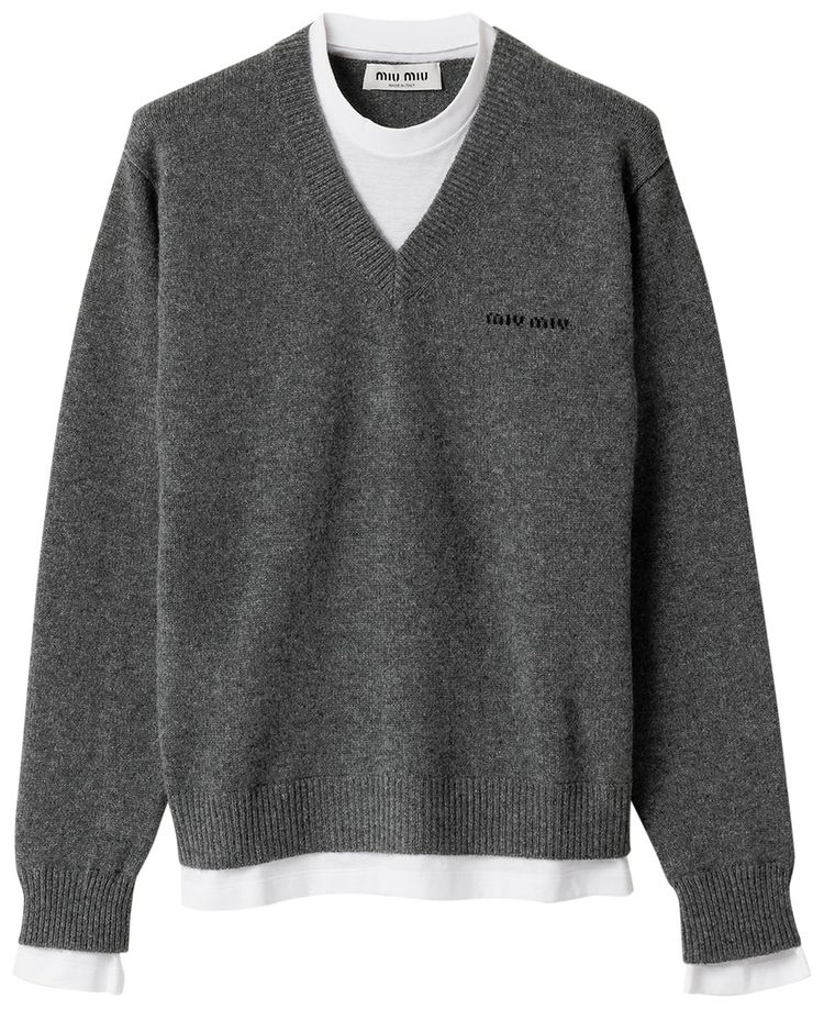 Miu Miu Cashmere V Neck Sweater Slate Grey