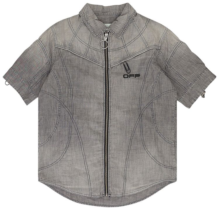 Off White Zip Up T Shirt Grey