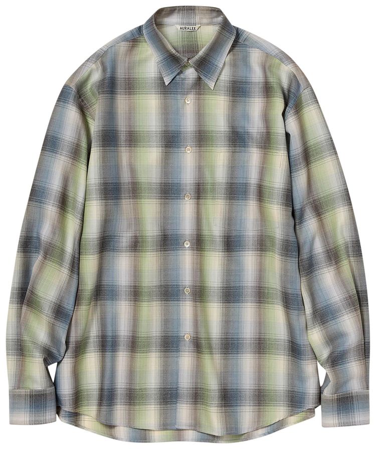 Auralee Super Light Wool Check Shirt Blue Green Check