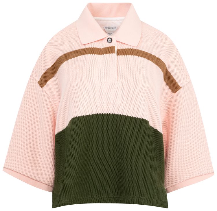 Bottega Veneta Stripe Pique Polo Shirt CameliaCamoJute