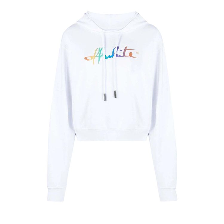 Off White Rainbow Crop Hoodie WhiteMulticolor