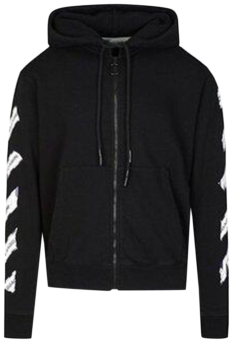 Off White Slim Fit Airport Tape Zip Up Hoodie Black