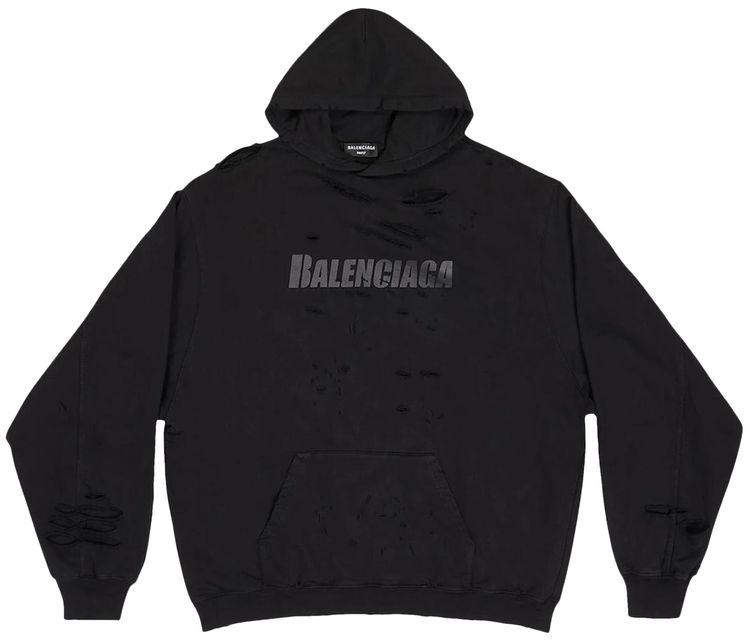 Balenciaga Caps Destroyed Oversize Fit Hoodie Black