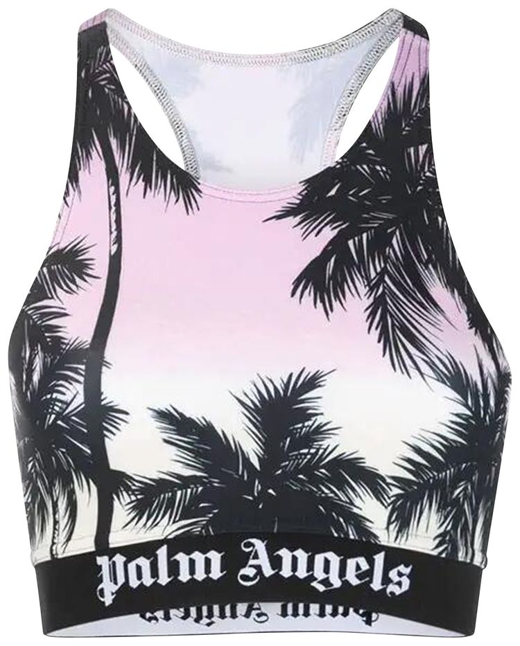 Palm Angels Palm Tree Print Crop Top Pink
