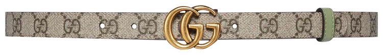 Gucci GG Marmont Reversible Thin Belt BeigeGreen