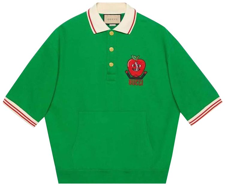 Gucci Embroidered Apple Logo Polo Shirt Green