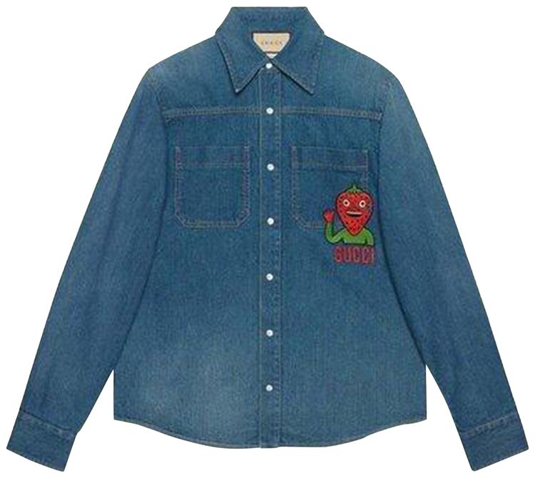 Gucci Strawberry Patch Denim Jacket Blue