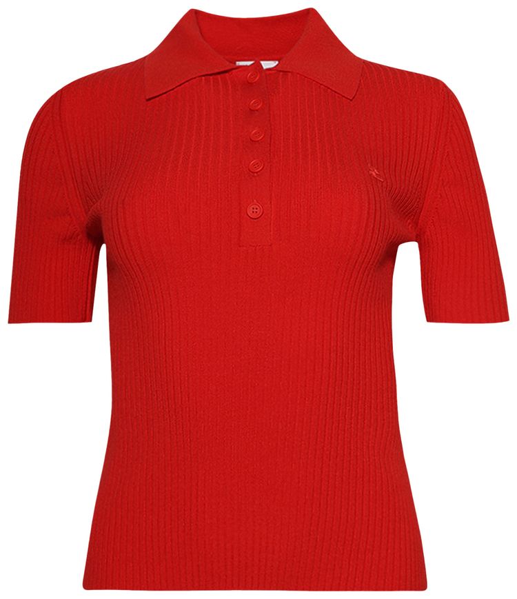 Courreges Signature Rib Knit Polo Poppy