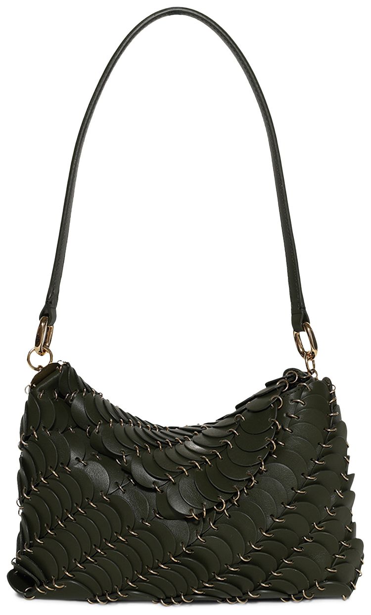 Rabanne Calfskin Disc Shoulder Bag KhakiGold