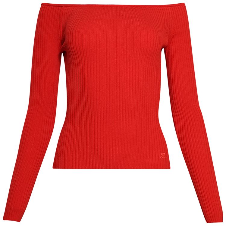 Courreges Off Shoulder Rib Knit Top Poppy