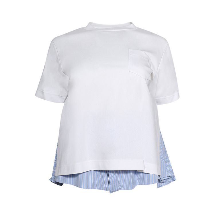 Sacai Poplin x Cotton Jersey T Shirt WhiteLight Blue Stripe