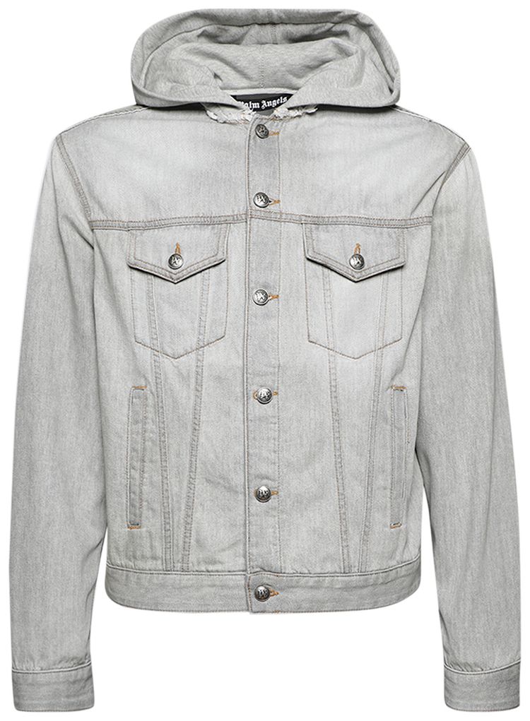 Palm Angels Curved Logo Denim Jacket Light Grey