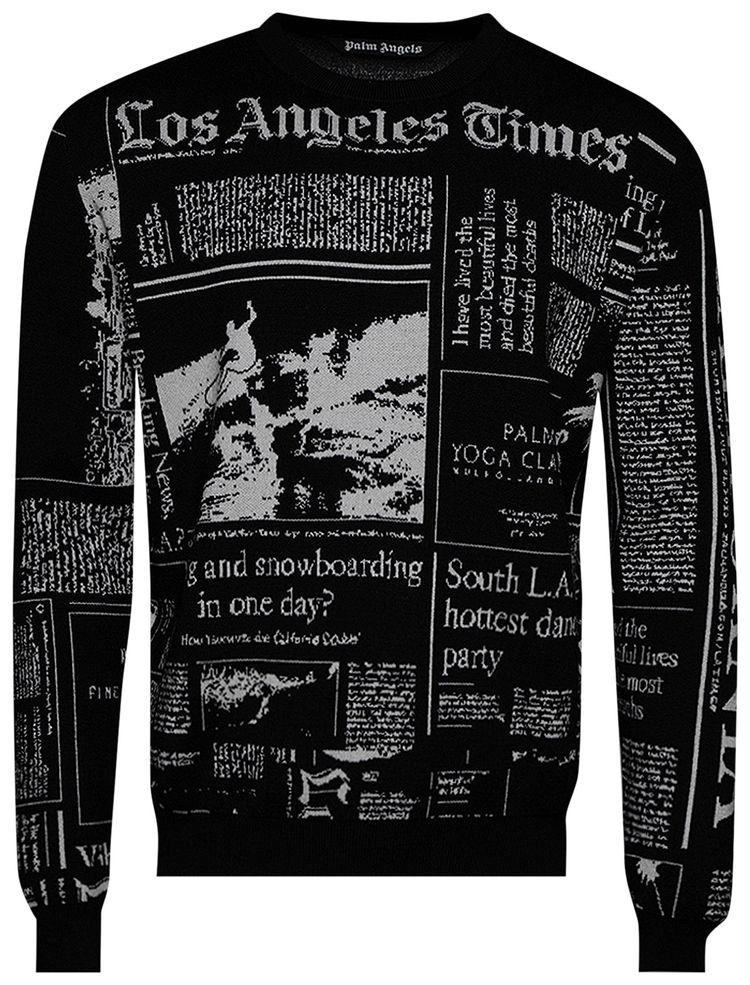 Palm Angels x LA Times Crewneck Knitted Jumper BlackLight Grey