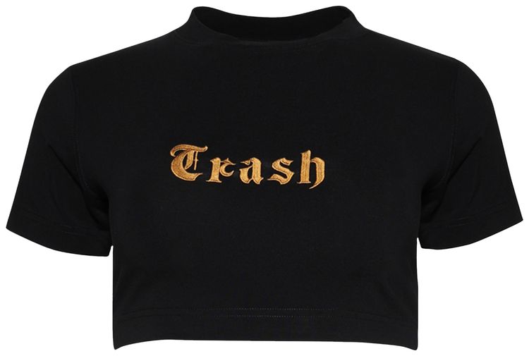 Vetements Trash Embroidered Fitted Cropped T Shirt Black