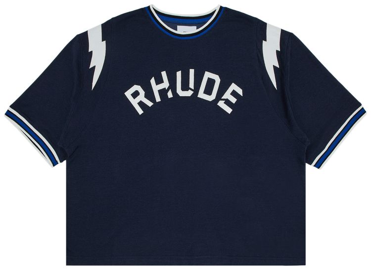 Rhude Logo Lightning Ringer Tee NavyWhite