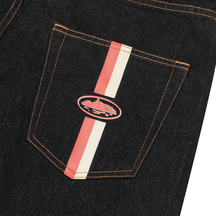 Corteiz Dual Stripe Denim Short Washed Black