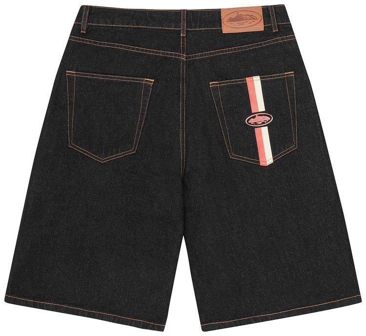 Corteiz Dual Stripe Denim Short Washed Black