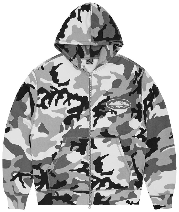 Corteiz Island Puff Print Zip Hoodie Arctic Camo