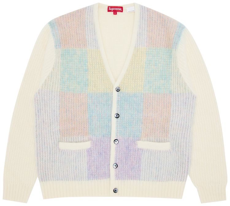 Supreme Brushed Grid Cardigan White