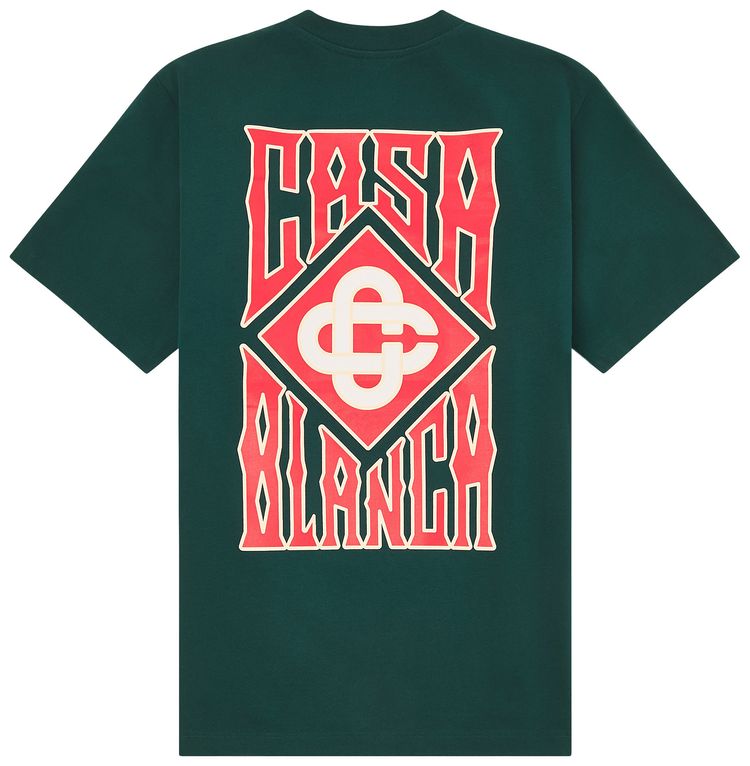 Casablanca Gothic Stacked Logo Screen Printed T Shirt Green