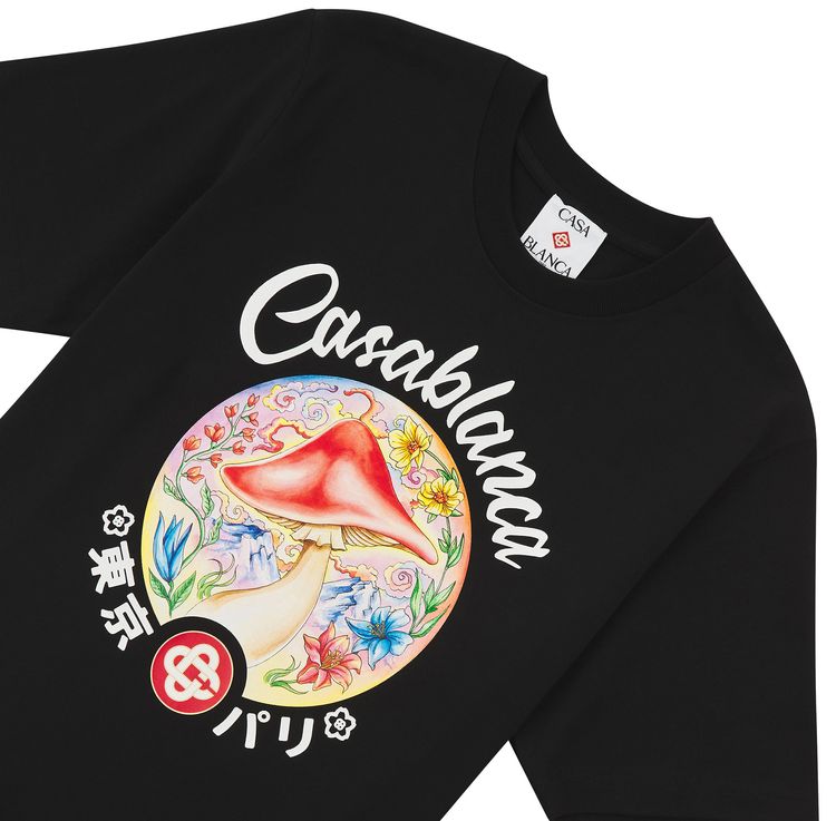 Casablanca Mushroom Emblem Printed T Shirt Black