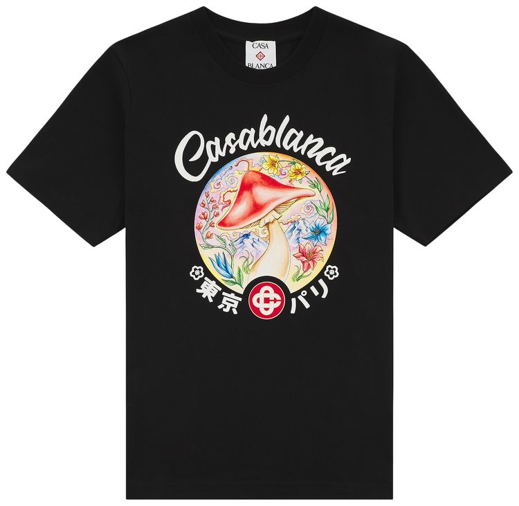 Casablanca Mushroom Emblem Printed T Shirt Black