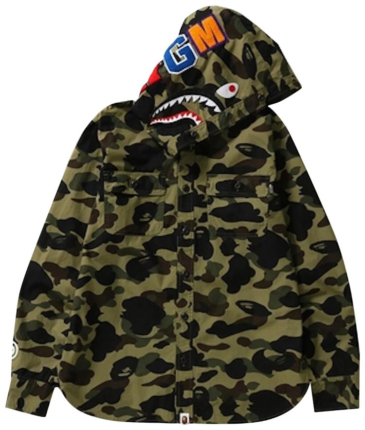 BAPE 1st Camo Shark Hoodie Shirt Green Camo