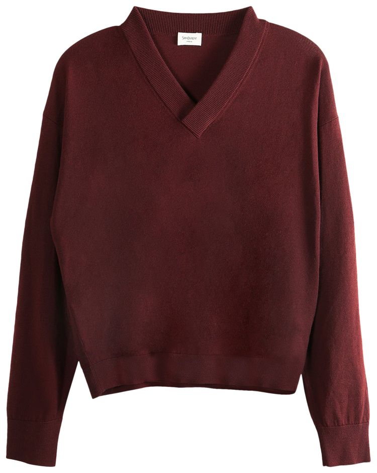 Saint Laurent V Neck Pullover Sweater Bordeaux