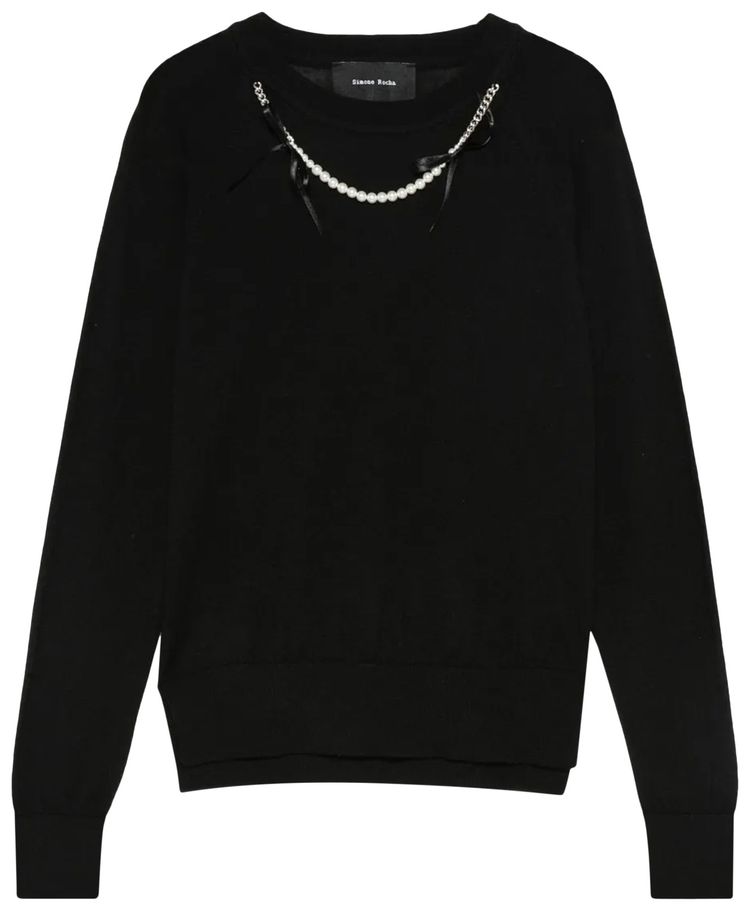 Simone Rocha Embellished Flower Sweater BlackPearl