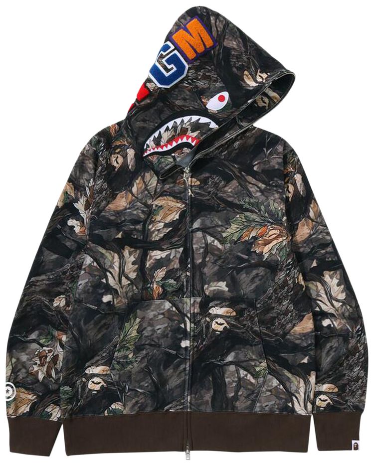 BAPE Tree Edge Camo Shark Relaxed Fit Full Zip Hoodie Brown