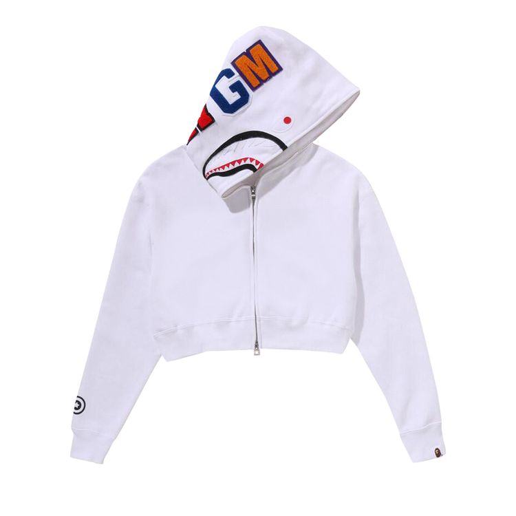 BAPE Shark Cropped Full Zip Hoodie White