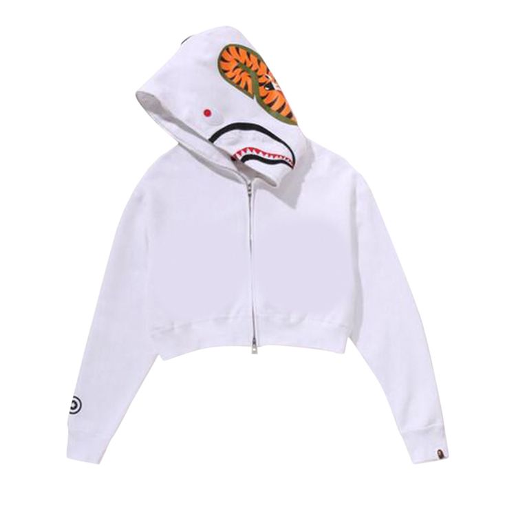 BAPE Shark Cropped Full Zip Hoodie White