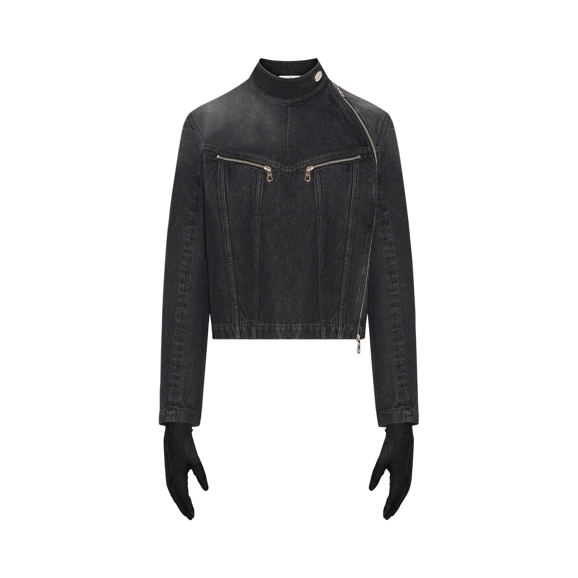 Buy Jean Paul Gaultier Denim High Neck Zipped Jacket With Gloves