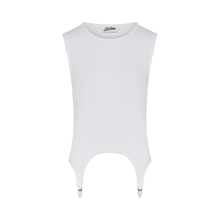 Jean Paul Gaultier Ribbed Tank Top With Lingerie Garter White